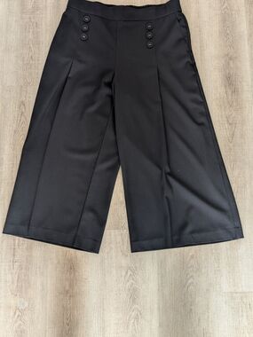 Black Wide-Leg Cropped Dress Pants